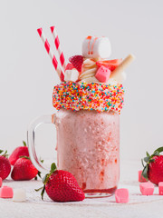 Pink strawberry freakshake