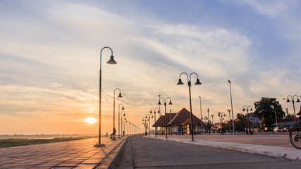 Morning at a park near the Khong river in Bueng Kan district, Thailand.