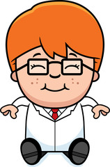 Obraz premium Cartoon Little Scientist Sitting