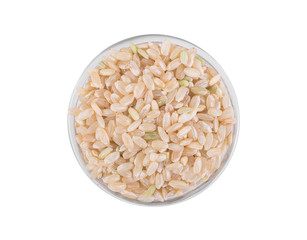 Brown rice in a bowl. Top view