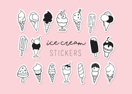 Ice cream, sweet summer collection of icons, doodles, illustations