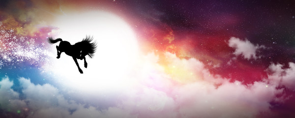 Unicorn Rainbow Cloud cartoon character in the real world silhouette art photo manipulation © Nig3la