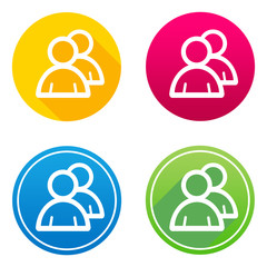 Group flat icon in 4 different colors and versions, with or without long shadows.