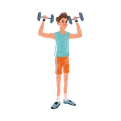 Fototapeta na wymiar young man lifting weights sport icon image vector illustration design sketch style