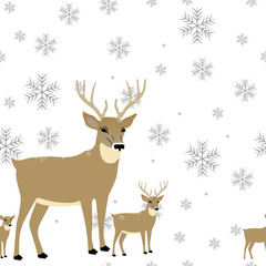 Naklejka na ściany i meble Deer with fawn seamless. Winter Seamless Snowflake Pattern. Vector EPS 10. snowflakes seamless
