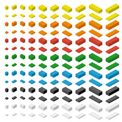 Children brick toy simple colorful bricks isolated on white background
