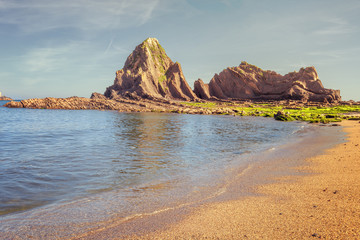 Flysch on the beach Saturraran, Mutriku, Spain