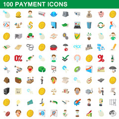 100 payment icons set, cartoon style