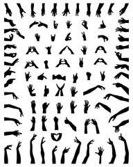Black silhouettes of hands on a white background