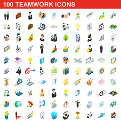 100 teamwork icons set, isometric 3d style