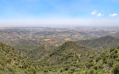 Panoramic top view from mountain on surrounding landscape. Cyprus.
