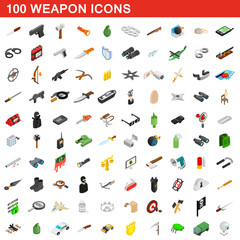 100 weapon icons set, isometric 3d style
