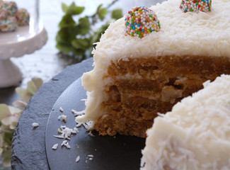 cake slice of carrot cake frosting sugar birthday