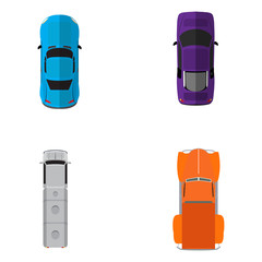 Set of top views of different cars, Vector illustration