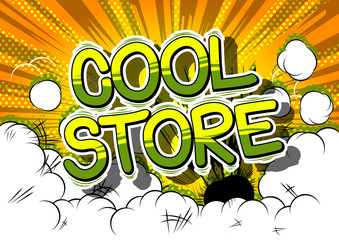 Cool Store - Comic book style word on abstract background.