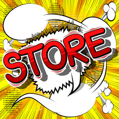 Store - Comic book style word on abstract background.