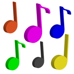 3D color notes isolated on white background. Music.