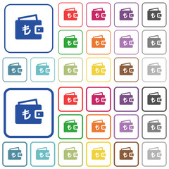 Turkish Lira wallet outlined flat color icons