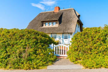 Fototapeta na wymiar Typical Frisian house in Hornum village on southern coast of Sylt island, Germany