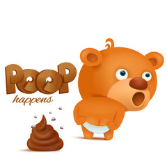 Teddy bear emoji character with bunch of poop.