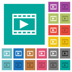 Play movie square flat multi colored icons