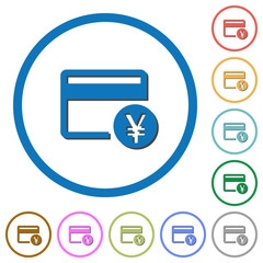 Yen credit card icons with shadows and outlines