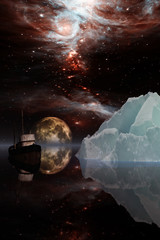 Naklejka premium Icebergs under the Milky way.