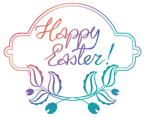 Gradient filled holiday label with decorative flowers and artistic written greeting text 