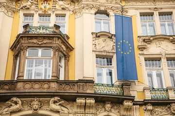 The EU flag on the building