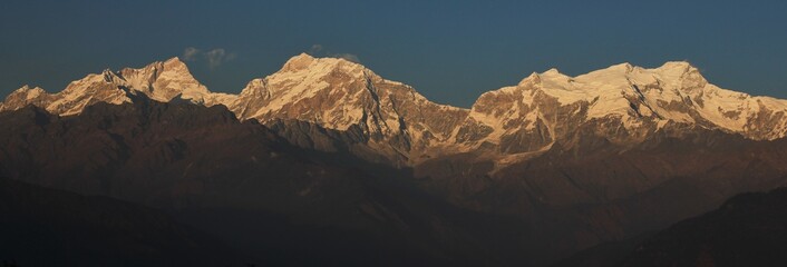 Manaslu range just before sunset. View from Ghale Gaun, Nepal.