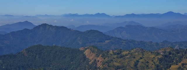 Maling, village on a hill top. Hills and valleys near Pokhara, Nepal.