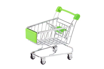 Empty miniature shopping pushcart, isolated