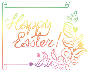 Gradient filled holiday label with decorative flowers and artistic written greeting text 