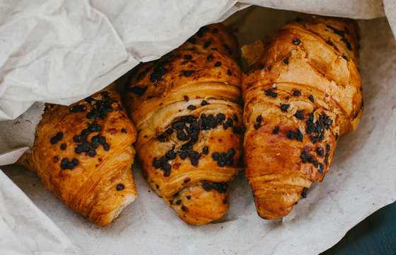 Croissants with chocolate in the paper
