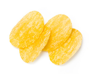 yellow potato chips isolated on white