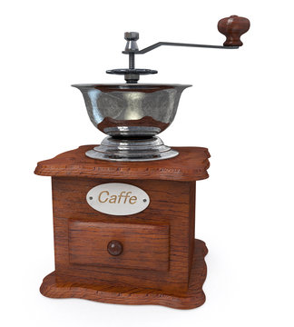 3d illustration wooden manual coffee grinder