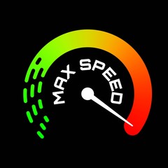 Speedometer logo. Max speed colorful icon.