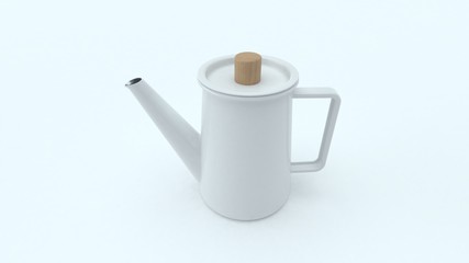 White reflective kettle on white background.