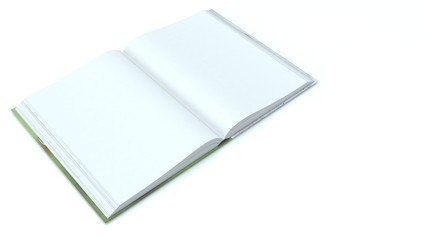 Blank open book on white background.