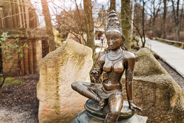 Fototapeta na wymiar Goddess Parvati hinduism shiva wife bronze sculpture isolated on white background