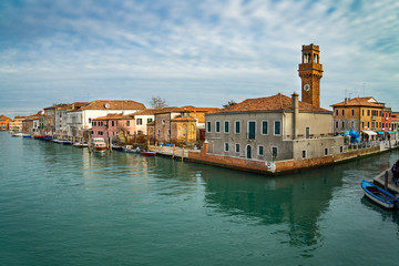 Murano cityscape with canal Ponte Lugno, Venice, Italy.