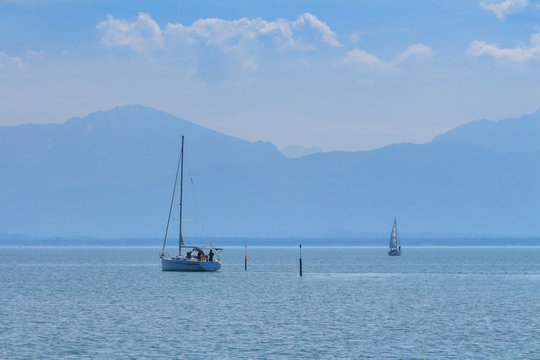 boats on lake chiemsee in early spring
