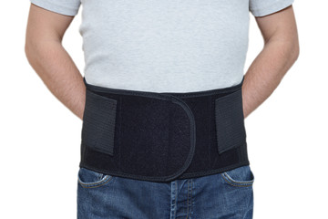 man with medical abdominal bandage chest post-operative 
