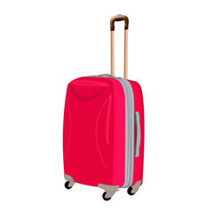 red suitcase on wheels. a suitcase with a handle. the icon with a suitcase. Briefcase, bag, valise,
