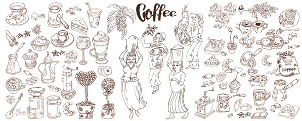 Fototapeta na wymiar Sketch Monochrome Coffee Elements Collection