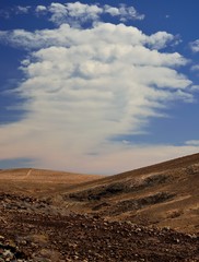 Peculiar cloud, landscape of Fuerteventura, Canary islands