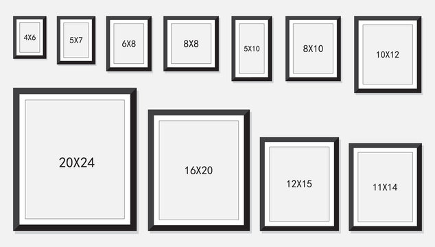 photo and picture frame size isolated on white background, vector illustration