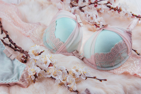Set of female underwear with apricot blossom