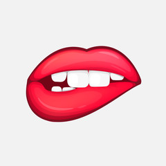 Sexy female lips isolated character in cartoon style on a white background Vector Illustration