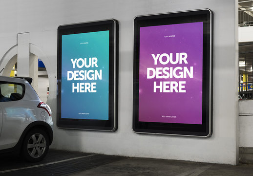 Parking Garage Digital Billboards Mockup